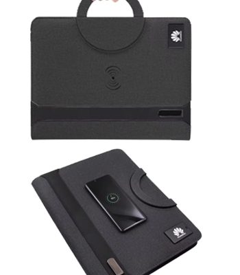A4 executive leather office folder with in-built power bank and wireless charging Customized corporate gifts with wireless charging and power bank Leather folders with built-in power bank for business executives Promotional items with wireless charging and card slot Branded office accessories with in-built power bank and USB port